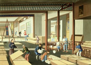 Manufacture of Porcelain (gouache på papper) av School Chinese
