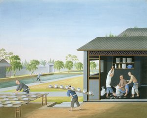 Porslinstillverkning, Kina, ca 1820 (gouache på papper) av School Chinese
