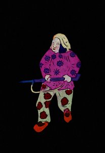 Bondesoldat bär ett gevär. Målad pappersklippning eller "Jian Zhi", kinesisk folkkonst, Pekin. av School Chinese