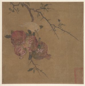 Pomegranates after Ma Lin (albumblad; tusch och färg på siden) av School Chinese