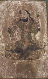 Roustem, sidenets gud, kinesiska Turkestan, 600-700-talet f.Kr. (målning på träpanel) av School Chinese