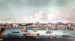 Hamnen i Kanton (Kina) runt mitten av 1800-talet. Anonym kinesisk målning.