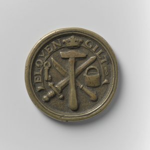 Smedsgillet i Amsterdam närvaroskylt, ca 1700 (mässing)