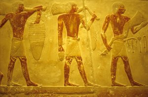 Forntida Egypten, Väggsnideri/målning, Mastaba/Tomb of Idout, Saqqara, 2323-2150 f.Kr., Bärare med offergåvor (foto) av School Egyptian