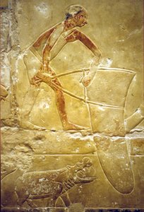 Forntida Egypten, Väggristning/-målning, Idouts mastaba/grav, Saqqara, 6:e dynastin, Fiske med fångstnät, Flodhäst (foto) av School Egyptian