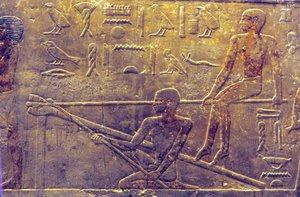 Forntida Egypten, Väggristning/-målning, Mastaba/Tomb of Ti, Saqqara, 5:e dynastin, Skeppsbyggnad (foto) av School Egyptian