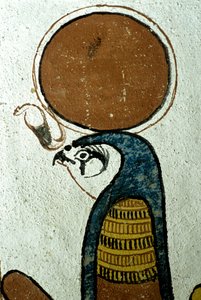Forntida Egypten, Väggmålning, Horus, solgud, solsymbol, Sennedjems grav, Thebe, Deir el Medina av School Egyptian