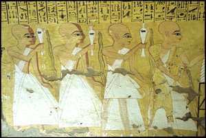 Forntida Egypten, Väggmålning Inherkhau-graven, Thebe, Adelns grav, 20:e dynastin, Präster häller libationer för Inherkhau (foto) av School Egyptian