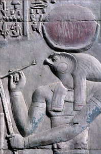 Forntida Egypten, Väggmålning/ristning, Horus skriver på papyrusrulle, Sebek- och Horustemplet, Kom Ombo (foto) av School Egyptian