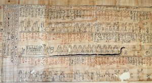 Egyptiska antiken: Papyrus hämtar från Book of Secretive Homes. Den här boken är en kommenterad representation av solens underjordiska resa under nattens tolv timmar. Först ritar på väggarna i kungliga tomerna, det transkriberades sedan på av School Egyptian