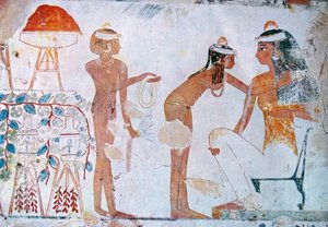 Egyptisk gravmålning föreställande förberedelser inför en festival av School Egyptian