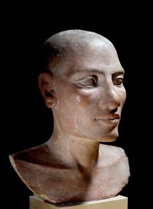 Egyptisk antikvitet: Salthuvud. Kalkstensskulptur, Gamla imperiet (cirka 2700-2200 f.Kr.). Paris, musee du Louvre - Egyptisk antiken: Huvudet av en ung man sa "" Salt"" huvud, målad kalksten, Gamla kungariket (ca 2700-2200 f.Kr.), Louvren, Paris av School Egyptian