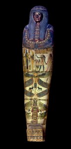 Egyptisk antikvitet: omslag till sarkofag av Jedkhonsouioufankh (Djedkhonsouiouefankh), omkring 750 f.Kr., Louvren - Egyptisk antikvitet: sarkofaglocket av Djedkhonsouioufankh (Djedkhonsouioufankh), ca 750 f.Kr., Louvren, Paris av School Egyptian