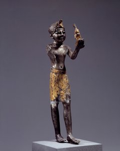 Egyptisk antikvitet: statyett av kung (Sethi I?) som offrar Maat. Silver och guld skulptur. Regne av Sethi (1294-1279 f.Kr.). Dämpa. 19 cm. Paris, Louvren av School Egyptian