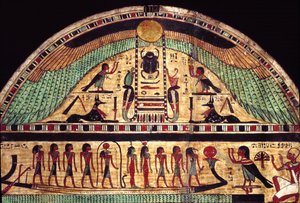 Begravningsstele för den store prästen av Amon Ousirour. (Målning på trä, 300-talet f.Kr.) av School Egyptian