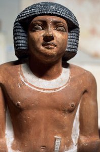 Mansfigur, målad kalkstensstaty, egyptisk civilisation, detalj av School Egyptian
