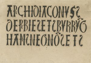 Barton under Needwood Church - inskriptioner: bläckfaksimil, nd [?1700-talet] (ritning) av School English