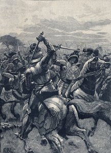 Slaget vid Bosworth Field, 22 augusti 1485, Wars of the Roses (litho) av School English