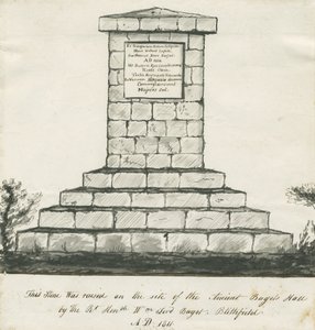 Blithfield - Memorial på platsen för Ancient Bagots Hall: sepiateckning, nd [1800-talet] (ritning) av School English