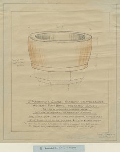 Hanbury Church - Ancient Font Bowl: tracing, nd [1933] (ritning) av School English