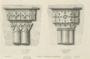 Interiör av Lichfield Cathedral - snidade lövverk: litografi och [? 1800-talet] (tryck) av School English