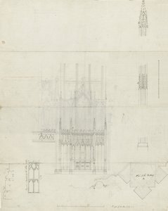 Interiör av Lichfield Cathedral - Reredos to Altar: pennteckning, nd [c 1780] (ritning) av School English