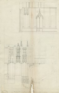 Interiör av Lichfield Cathedral - West End of Choir: pennteckning, nd [c 1780] (teckning) av School English