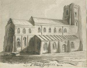 Lichfield - St. Tchads kyrka: sepiateckning av School English