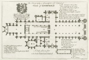 Lichfield Cathedral - Grundplan: gravyr och [tidigt 1700-tal] (tryck) av School English