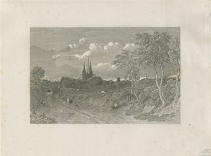 Lichfield Cathedral - West View (avlägsen): gravyr och [?1700-talet] (tryck) av School English