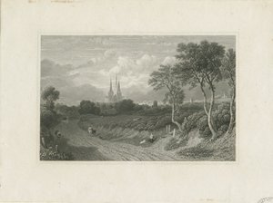 Lichfield Cathedral - West View (avlägsen): gravyr och [?1700-talet] (tryck) av School English