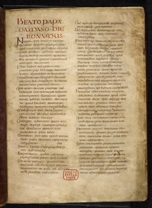 Royal MS Q E VI f.2r Sida från evangelierna (den kungliga bibeln) (vellum) av School English