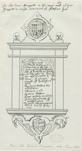 Rugeley Church (gammal) - Monument till Rafe Weston: ritning med penna och bläck av School English