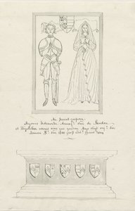 Sandon Church - Tomb of Hugh Erdeswicke och Elizabeth [Harcourt]: ritning med penna och tvätt, nd [?1700-talet] (teckning) av School English