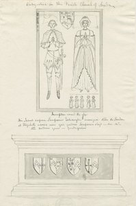 Sandon Church - Tomb of Sampson Erdeswick och Elizabeth [Grå]: ritning med penna och bläck, nd [?1700-talet] (teckning) av School English