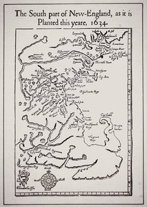 Södra delen av New England som den planteras i år 1634 (litho) av School English