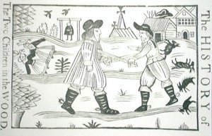Historien om de två barnen i skogen, från en samling kapitelböcker om esoterik, c14-17 (träsnitt) av School English