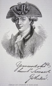 Porträttet och autografen av major John Andre (litho) av School English