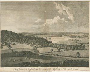 Trentham Hall: gravyr, nd [c 1751] (tryck) av School English
