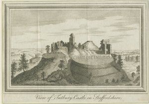 Tutbury Castle - East View: gravyr, nd [1731] (tryck) av School English