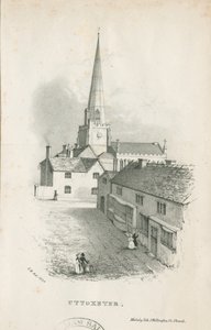 Uttoxeter kyrka - litografi av School English