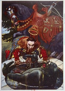 Knight möter ett monster som kommer ur en brunn