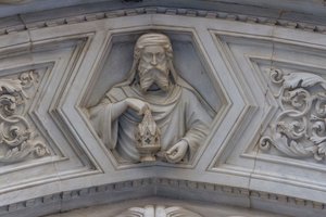 Kristus, detalj från relief runt sidoportalen, katedralen Saint Mary of Flower, Florens (UNESCOs världsarvslista av School Florentine