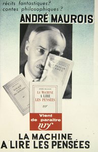 Affisch med reklam för en roman av Andre Maurois, "La Machine a Lire les Pensees" av School French