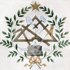 Representation av de olika frimuraremblemen (akvarell) av School French