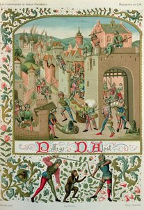 Sack av Aalst och Grammont av invånarna i Gent 1380, från ett manuskript av "Chroniques", av Jean de Froissart (c.1337-c.1405) (faksimilupplaga) av School French