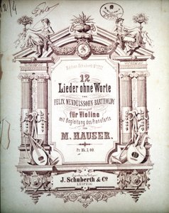 12 Lieder utan ord ackompanjerad på piano, av Felix Mendelssohn (litho) av School German