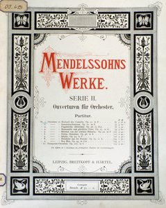 Omslag till partituren "Ouverture Op. 10 för orkester" av Felix Mendelssohn (färg litho)