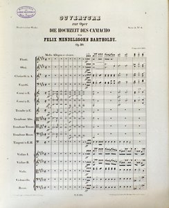 Partitur av "The Wedding of Camacho" av Felix Mendelssohn (litho)