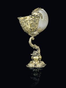 Monterad nautiluskopp, Sibiu, mitten av 1600-talet (skal & silverförgylld)